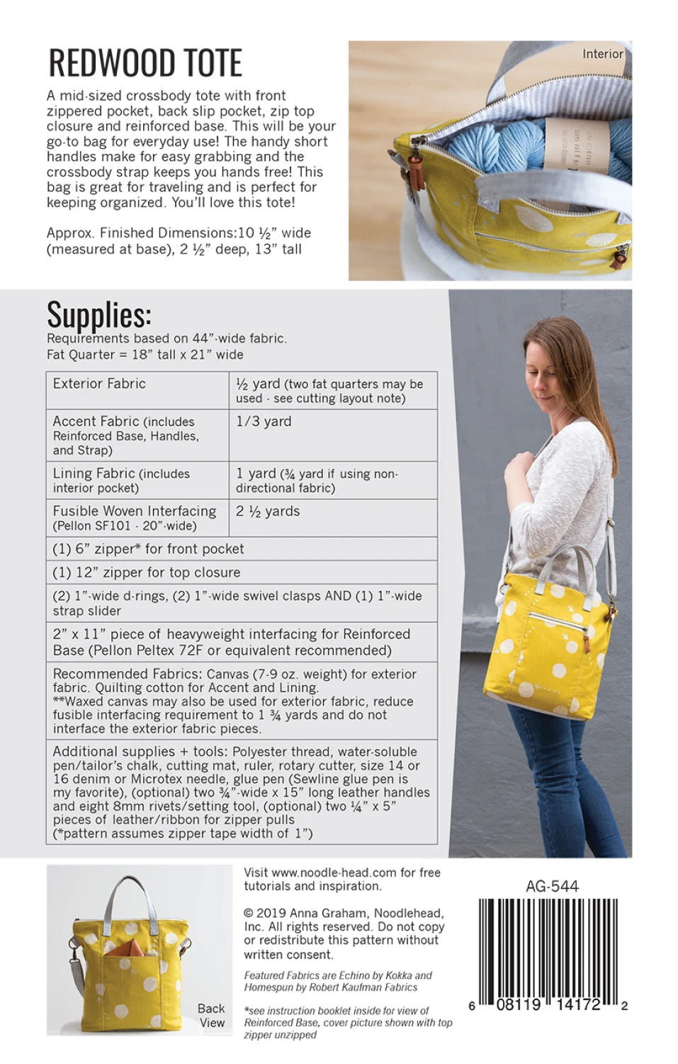Noodlehead - Redwood Tote Pattern - by Anna Graham