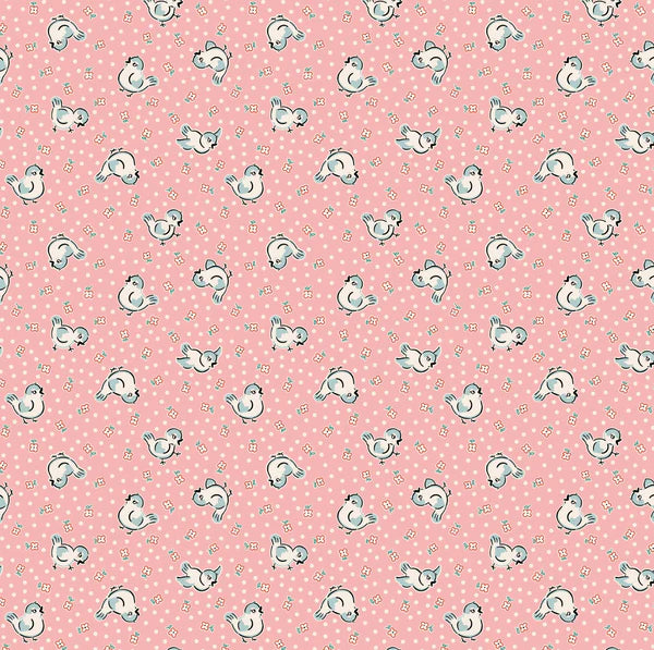 Poppie Cotton - Home Sweet Home - Bluebirds - Pink - by Elea Lutz