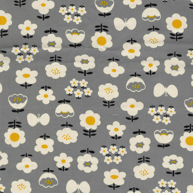 Kokka - Nordic Girl Garden Cotton Oxford - Gray
