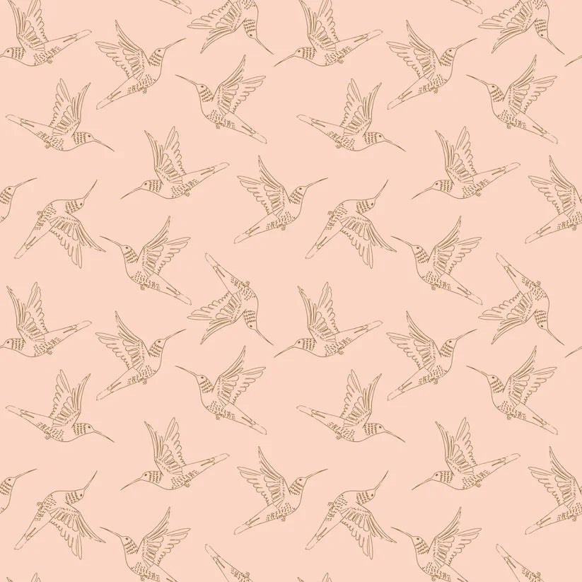 Poppie Cotton - Hummingbird Dance - Peach - by Ginger Deverell