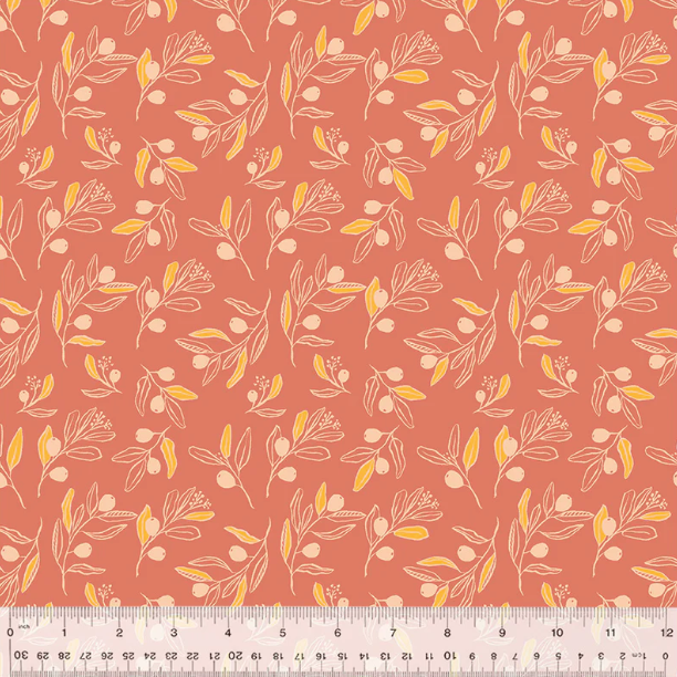 Windham Fabrics - Orchard & Grove - Coral Berry Branch - by Jennifer Moore / Monaluna