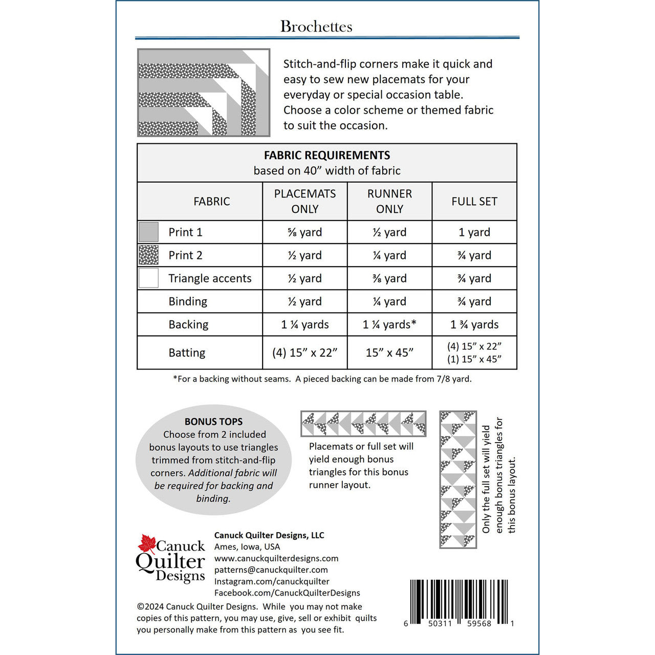 Canuck Quilter - Brochettes Placemat and Runner Pattern - by Joanne Kerton