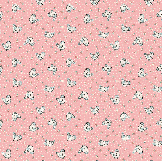 Poppie Cotton - Home Sweet Home - Bluebirds - Pink - by Elea Lutz