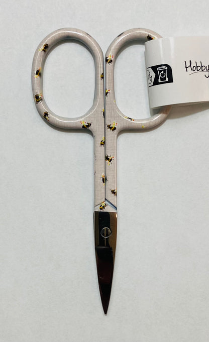 Hobby Gift Create - 3.6" Embroidery Scissors - Bee, Floral Woodblock, & Bird