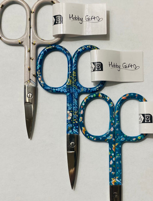 Hobby Gift Create - 3.6" Embroidery Scissors - Bee, Floral Woodblock, & Bird