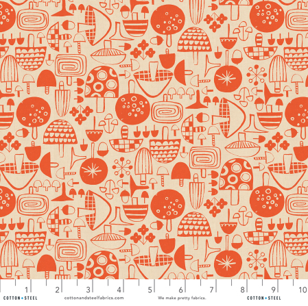 Omatsuri Nakama - Kinoko Ippai - Crimson Unbleached Fabric