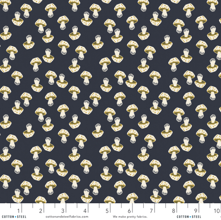 In The Woods - Mushroom - Dark Slate Unbleached Fabric
