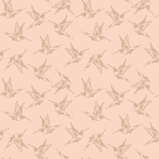 Poppie Cotton - Hummingbird Dance - Peach - by Ginger Deverell