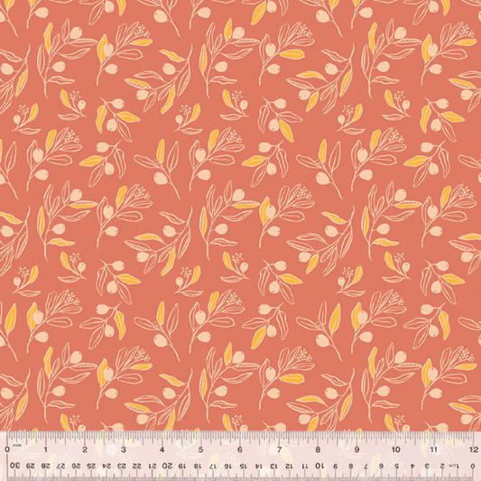 Windham Fabrics - Orchard & Grove - Coral Berry Branch - by Jennifer Moore / Monaluna